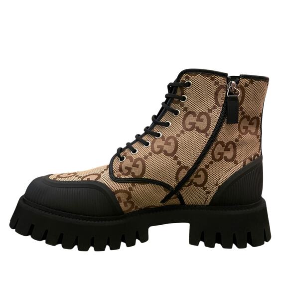 GUCCI Men's Maxi GG Supreme Canvas Combat Ankle Boots Camel Brown Sz 11.5  US 12 - Picture 3 of 16